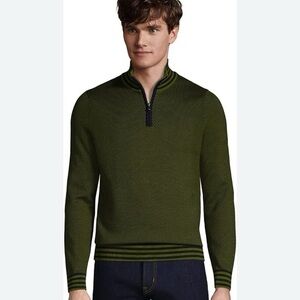 Lands' End Men’s Fine-Gauge Supima Cotton Quarter-Zip Sweater Green Stripe XXL